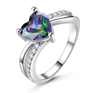 Love Heart Shaped Ring Rainbow Zircon Size 8
